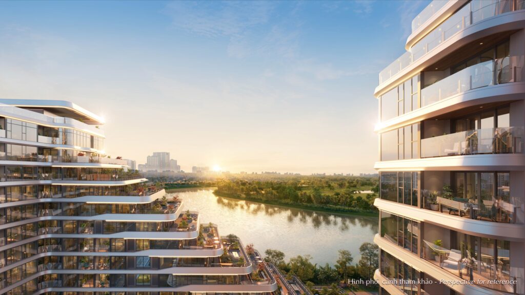 Lấy cảm hứng từ dòng sông, văn hóa phương Nam và Hồ Bán Nguyệt, Triton Crown được Handel Architects phát triển theo hướng kết hợp giữa hình ảnh nhà sàn ven sông, du thuyền và những chuyển động của dòng nước - Ảnh phối cảnh